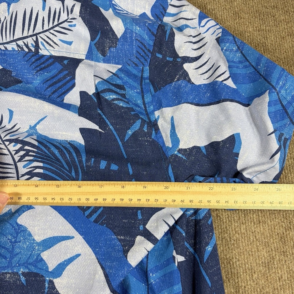 Tommy Bahama Mens Large Blue Palm Print Silk Short Sleeve Button Front Shirt - Picture 7 of 8